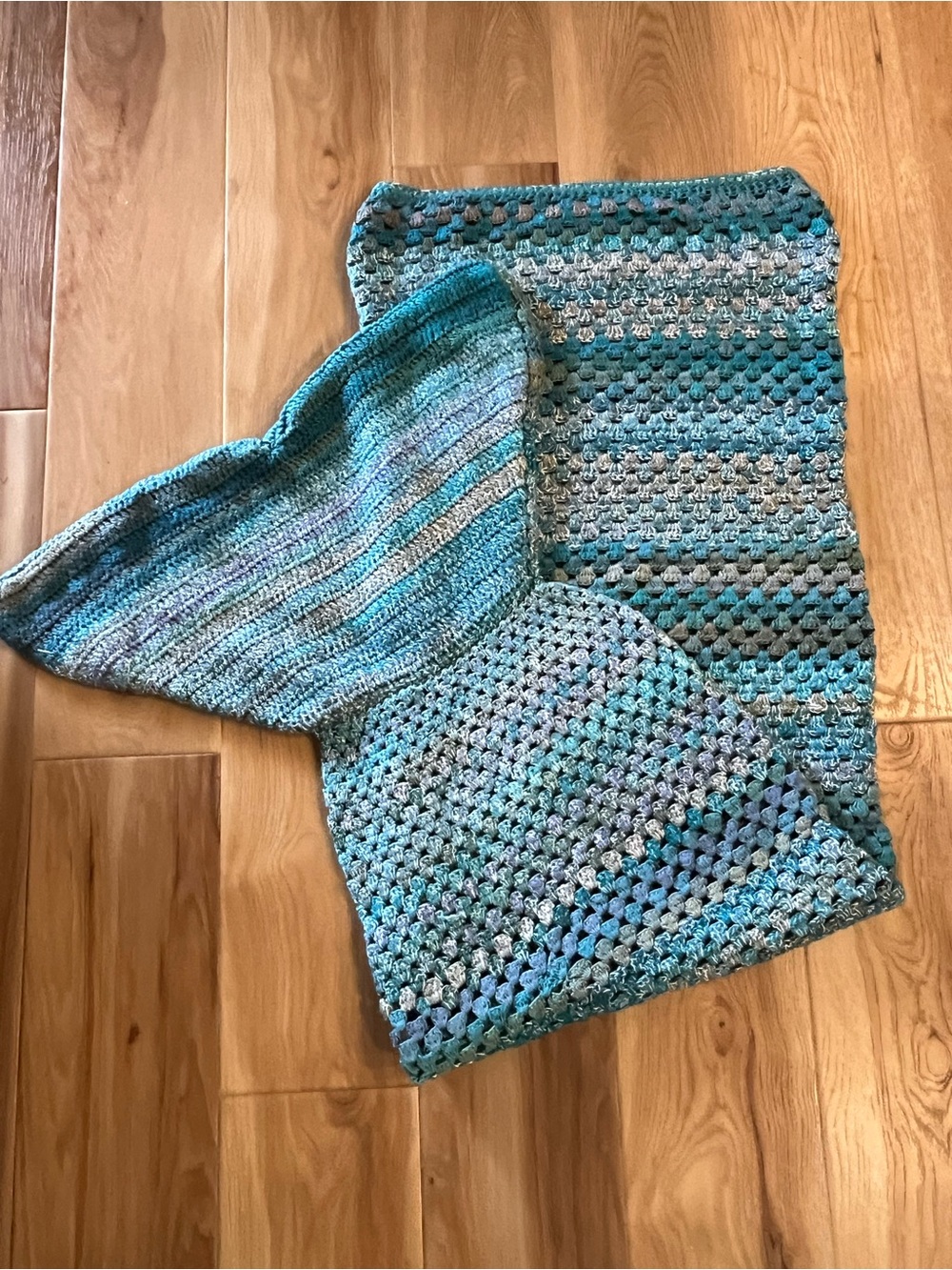 Handmade Crocheted Mermaid Tail Blanket - Teal & Aqua